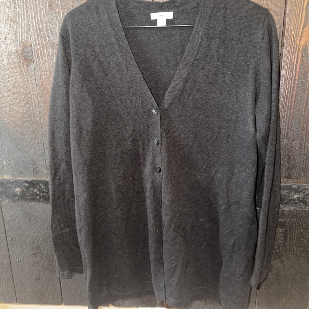 J. JILL Linen-Blend V-Neck 3-Button Size Small Long Sleeve Cardigan in Black P